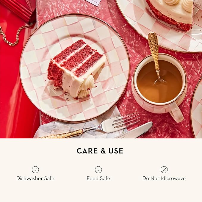 MACKENZIE-CHILDS Enamel Dinner Plate, Pink-and-White Rosy Check