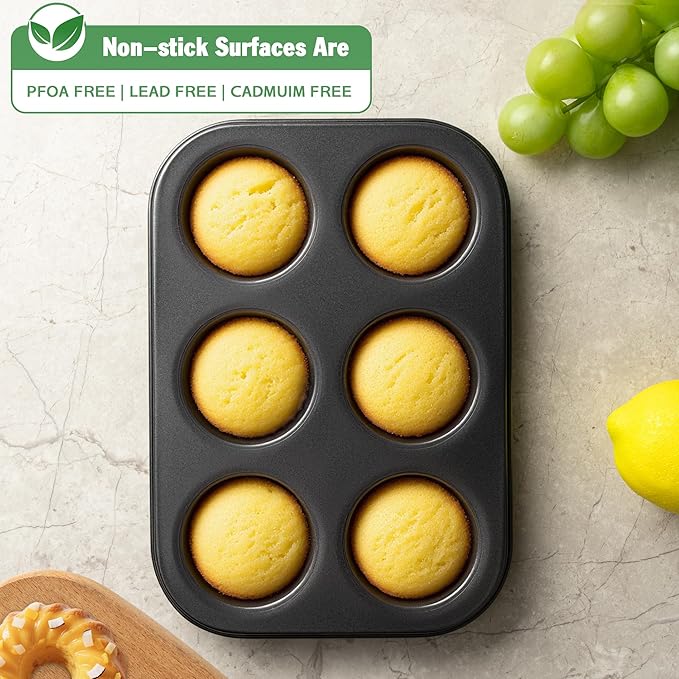 Tiawudi Mini Fluted Tube Cake Pan, 6 Cavity Baking Pan, Non-stick Baking Mold for Cupcakes, Donuts, Cornbread, Brownies, Jellies, Set of 3