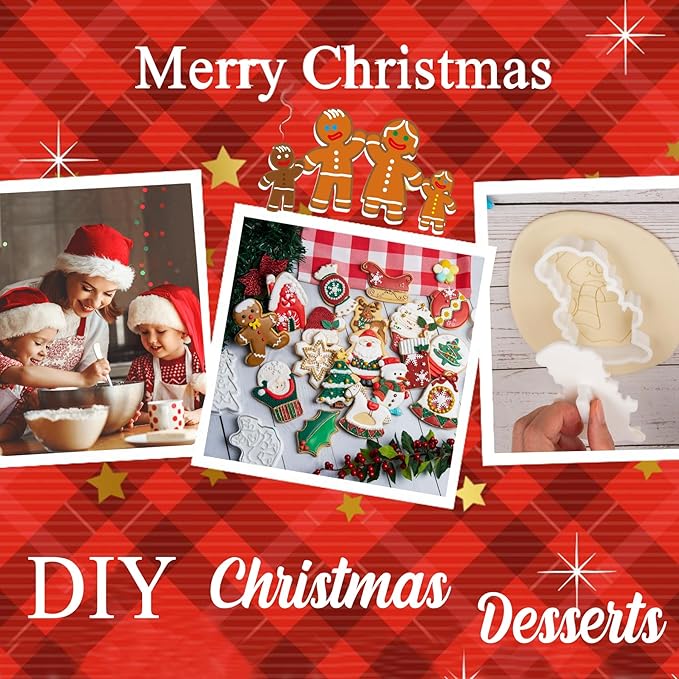 Flycalf Reindeer Cookie Cutters Christmas Shapes with Plunger Stamps Holiday PLA Baking Accessories Cutter Molds Gifts Decorative Party 3" Kitchen Cake Supplies