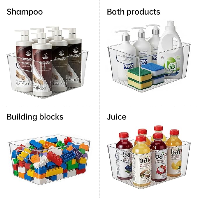 Clear Fridge Organizer Bins with Handles, 6 Pack Medium 10×6×5 Inch