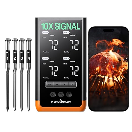 ThermoMaven Sub-1G Wireless Meat Thermometer, 4 Probes WiFi Thermometer