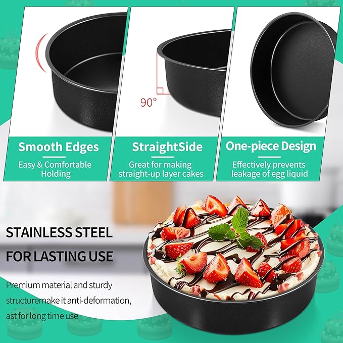 P&P CHEF 8 Inch Cake Pan Set, Non-stick Baking Pans for Cake, 4Pcs