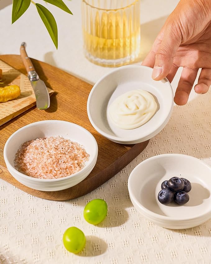 famiware Ceramic Soy Sauce Dish, 3oz Dipping Bowl Set of 6, Matte White