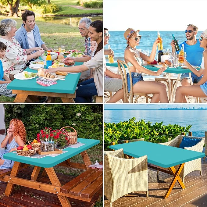 homing Rectangle Table Cloth Cover, Water-Resistant Polyester Elastic Fitted Tablecloth, Fits for 8 Foot Folding Tables, Washable Table Protector for Picnic, Camping, Outdoor (Turquoise, 30" x 96")