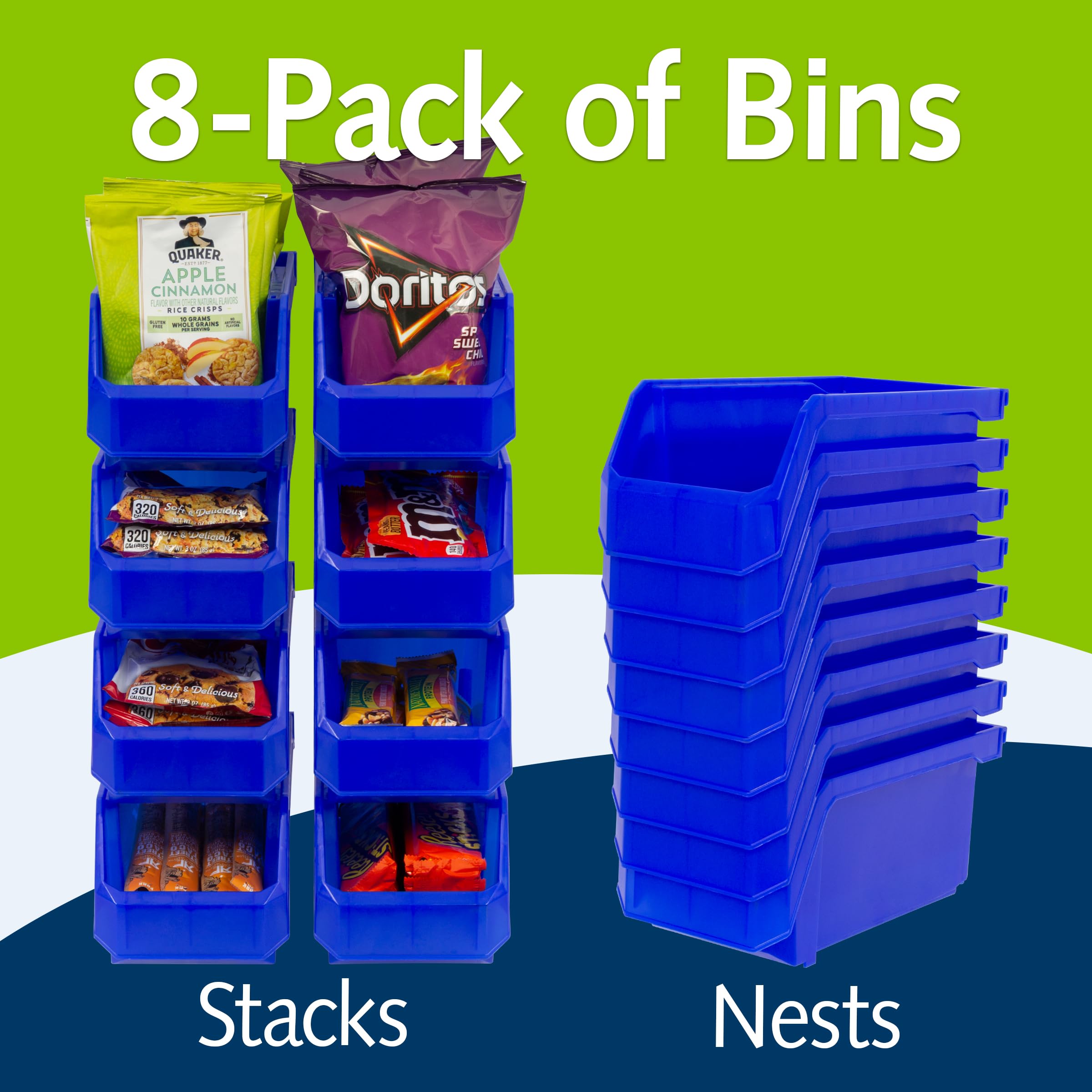 ReadySpace Medium Stackable Plastic Storage Bins, 8-Pack, Blue