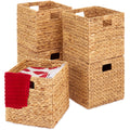 Best Choice Products 10.5x10.5in Pack of 5 Cube Storage Baskets, Water Hyacinth Multipurpose Collapsible Organizers, Handwoven Laundry Totes for Laundry, Living Room, Kids Room & Nursery - Natural
