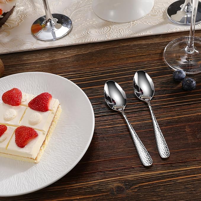 KEAWELL Premium Louise Hammered 4-Piece Small Spoon Set (5.6" Small Spoons)