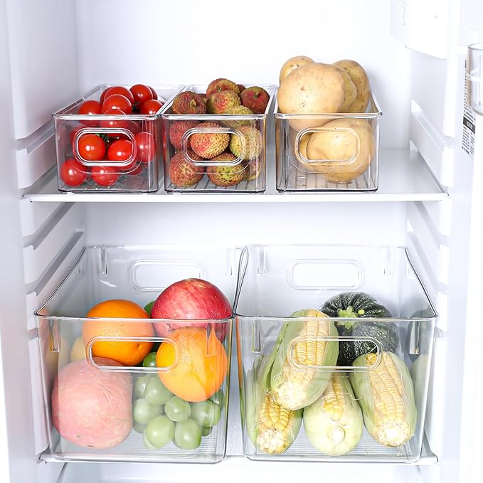 SKTKSE Clear Plastic Storage Bins 8 Pack - Pantry Organizers and Storage, Fridge Organizer for Kitchen, Cabinet, Freezer, Bathroom, Clost, Home Organization