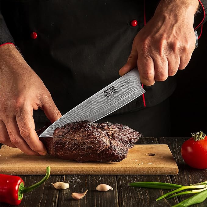 HOSHANHO Damascus Chef Knife 8", Sharp Kitchen Knife with Olive Wood Handle