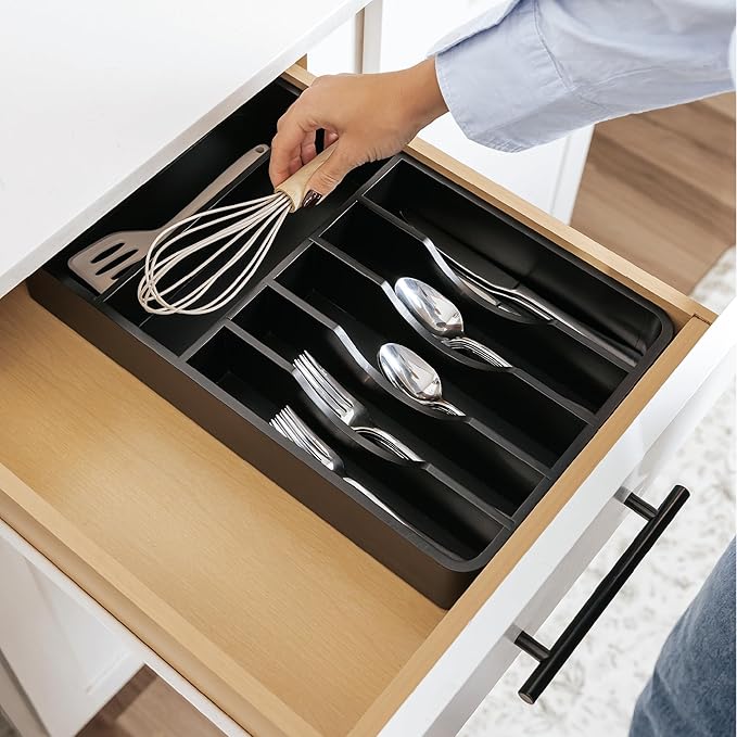 KitchenEdge Silverware & Utensil Organizer, Fixed 10.5 in, Black