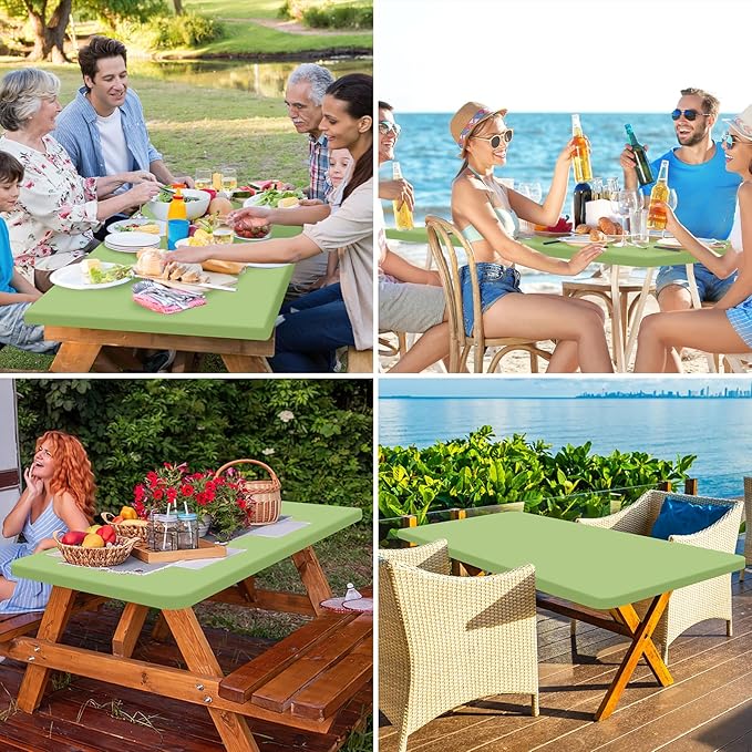 homing Rectangle Table Cloth Cover, Water-Resistant Polyester Elastic Fitted Tablecloth, Fits for 6 Foot Folding Tables, Washable Table Protector for Picnic, Camping, Outdoor (Sage Green, 30" x 72")