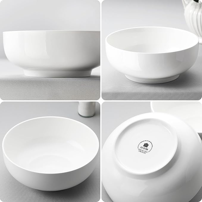 MALACASA Large Serving Bowls, 60 OZ (8") White Salad Bowls Set of 2