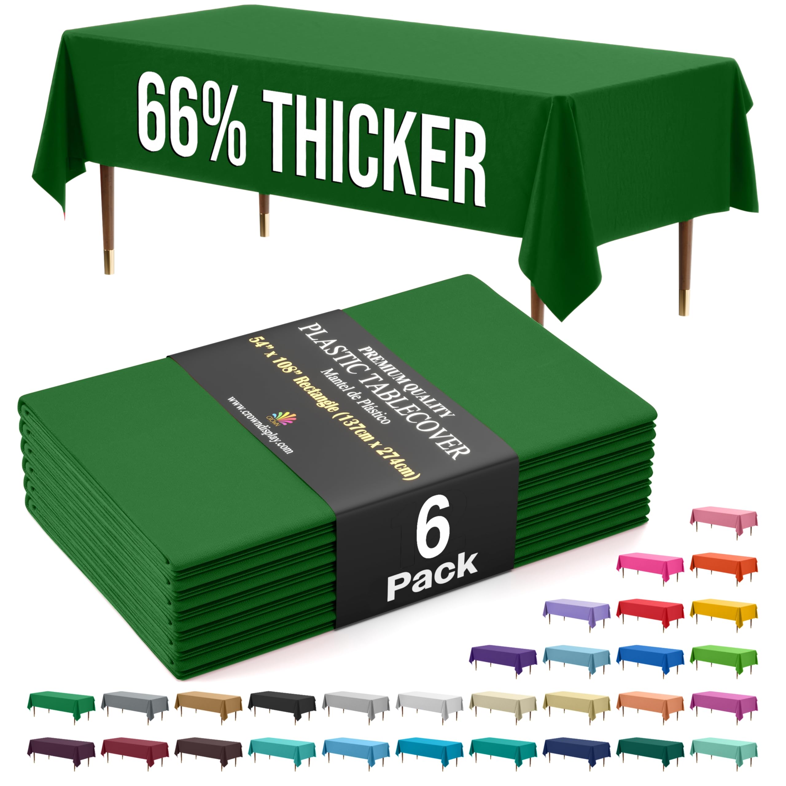 Party Solids 66% Thicker Premium Plastic Table Cloth Rectangle Table Cover 0.5 Mil 6 Pack Emerald Green Table Cloth 54 Inch x 108 Inch Disposable Tablecloth Won't Tear Easily Like Cheap Thin Brands
