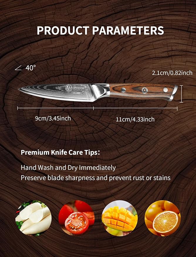 Damascus Paring Knife – Japanese AUS-10 Steel Core Small Kitchen Knife