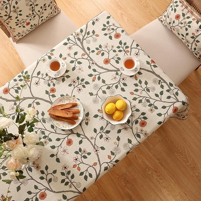 ISAENNE Vintage French Linen Rectangular Tablecloth,71"x55"-Flora A