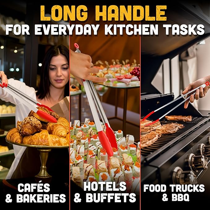17.3" Extra Long Tongs with Silicone Tip & Stainless Steel Frame