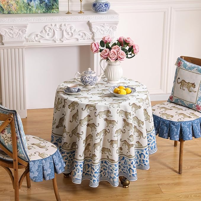 patdrea Vintage Leopard Print Linen Tablecloth,Round,Diameter 55"-from