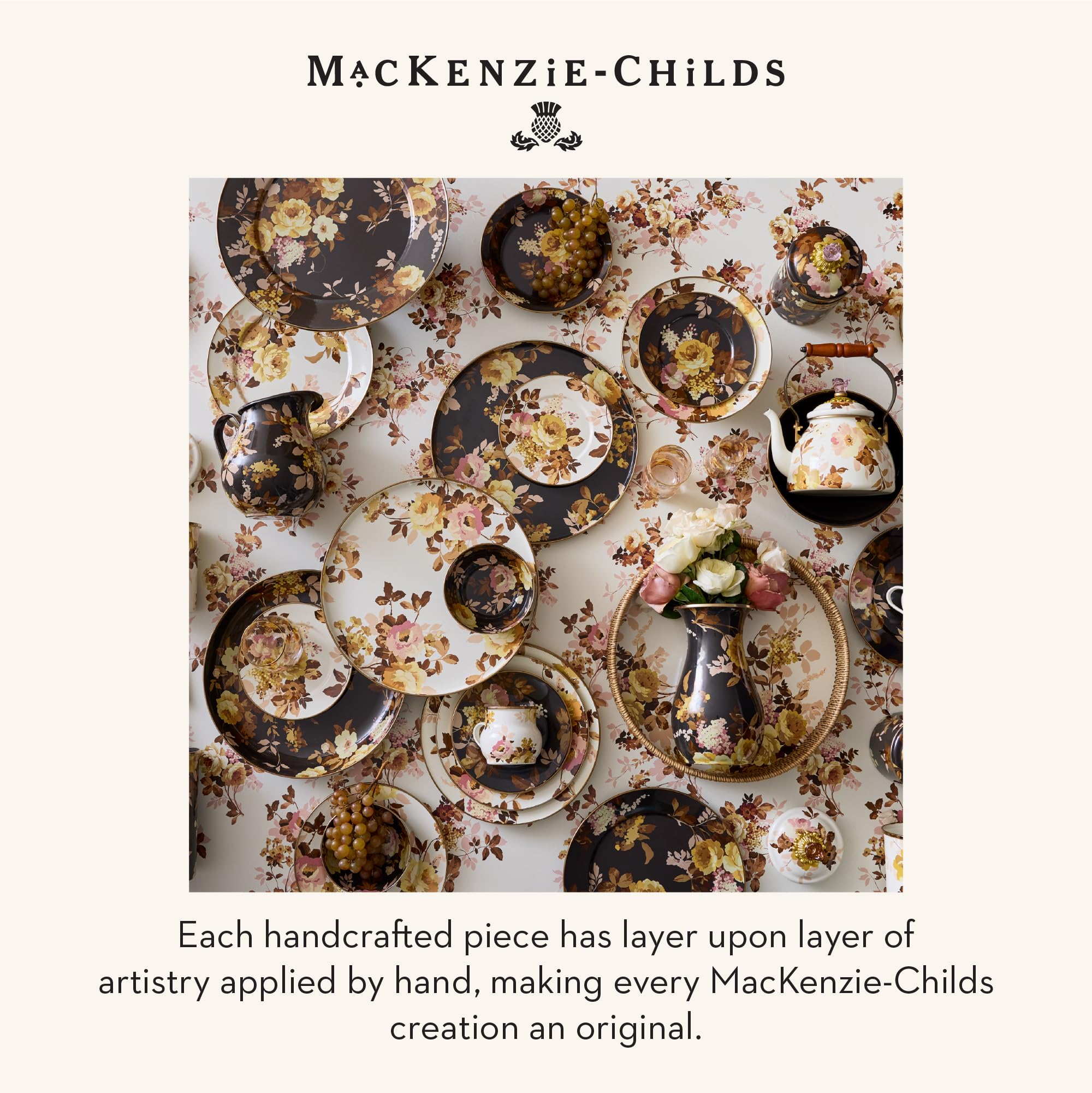 MACKENZIE-CHILDS Enamel Canister, Large, Wild Rose Brown