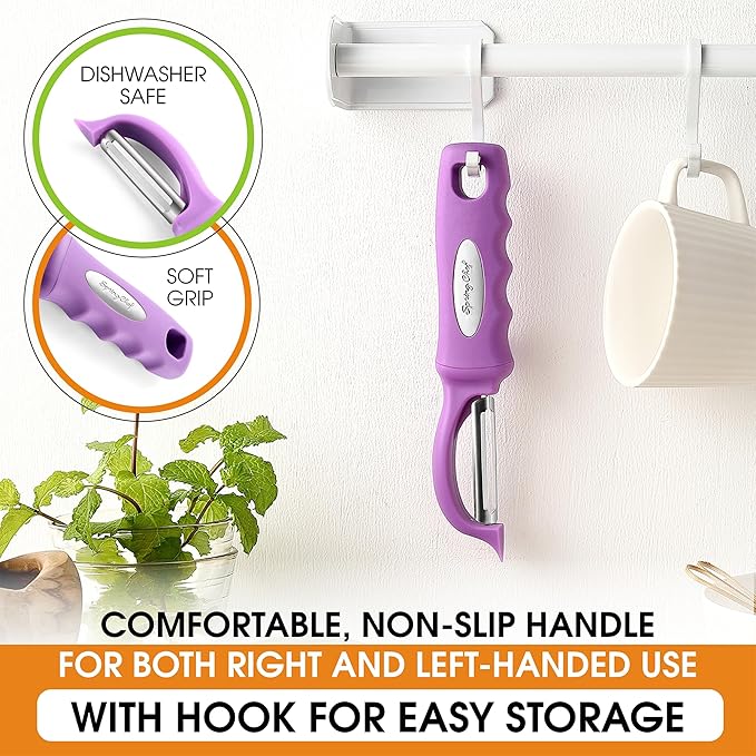 Spring Chef Swivel Vegetable Peeler for Kitchen w/Ergonomic Handle, Orchid