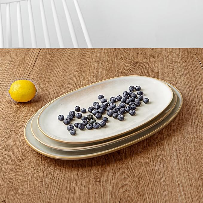 famiware Serving Platters Set of 3 Sizes - Oval, Cappuccino White