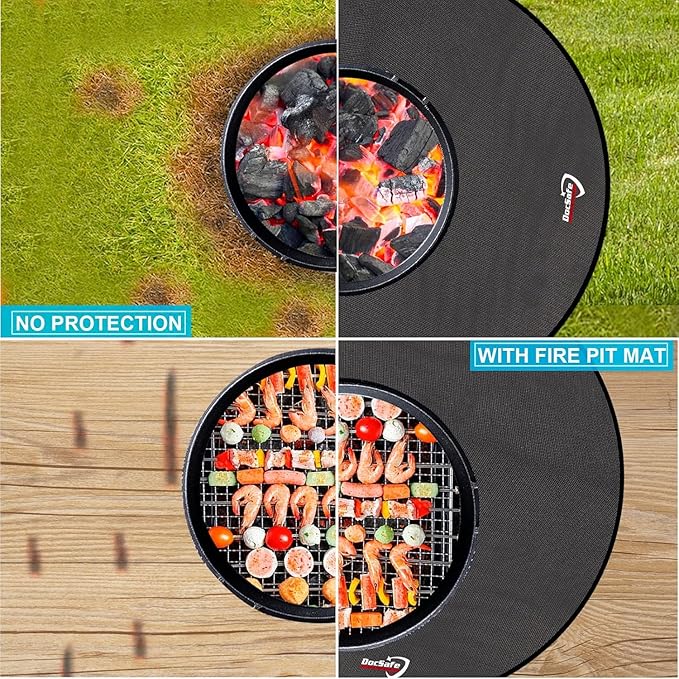 DocSafe 48" Round Fire Pit Mat, 4-Layer Fireproof Under Grill Mat Heat Insulated Indoor Fireplace Pad Protector for Decks,Patios,Grass,Solo Stove Bonfire, Reusable Oil-Proof and Waterproof, Black