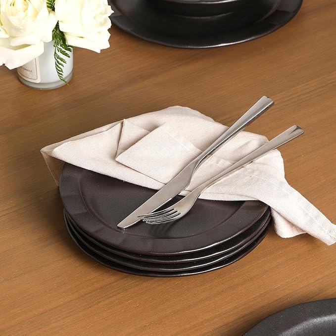 Stone Lain Oasis Stoneware Plate Dish Set, 4-Piece Dinner Plates - Ceramic Serving Dishes for 4 People - Microwave & Dishwasher Safe, Black