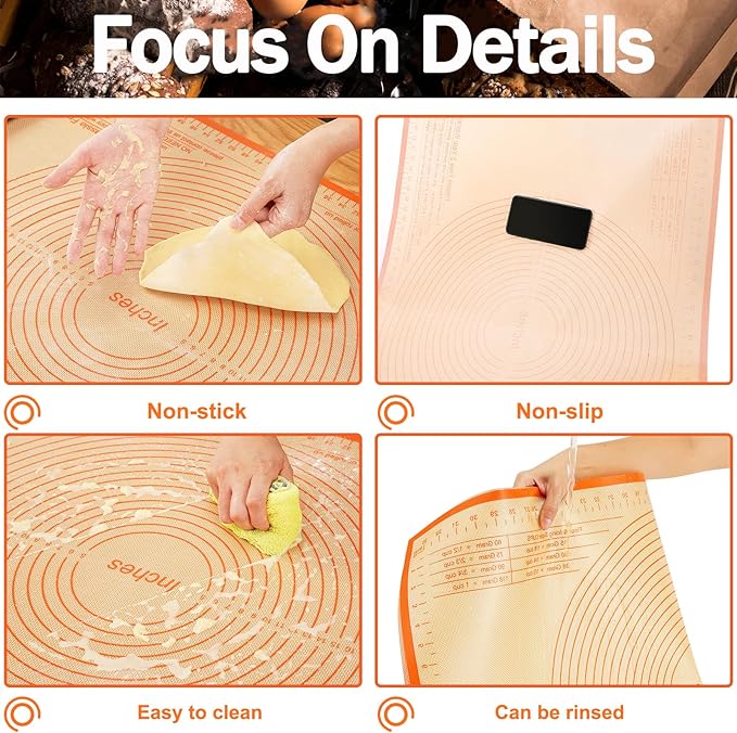 Silicone Pastry Mat 36x24 Inch Nonstick Baking Mat -Perfect for Doug, Pastry, Dough Rolling, Kneading Board, Pie Crust, Fondant, Pasta/Pizza, Kitchen Counter Mat