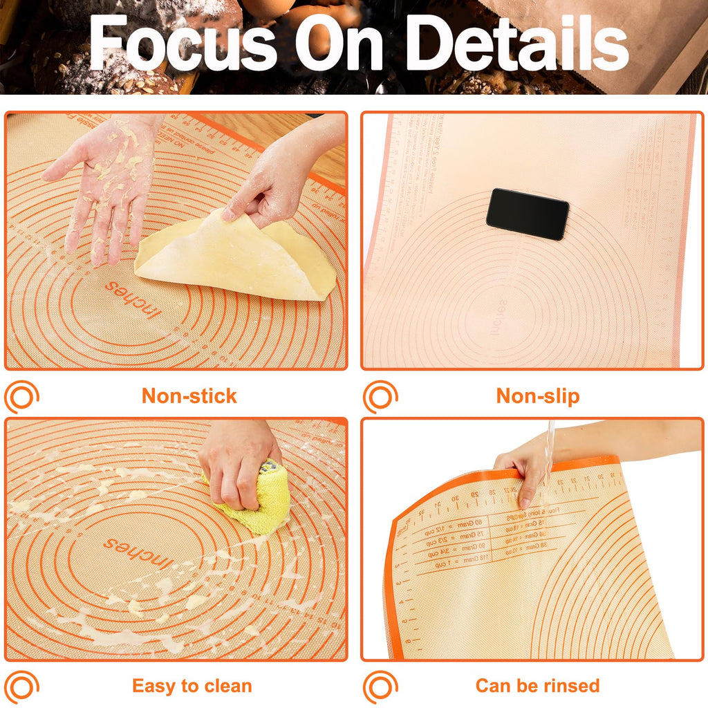 Silicone Pastry Mat 34x26 Inch Nonstick Baking Mat -Perfect for Doug, Pastry, Bread, Dough Rolling, Kneading Board, Pie Crust, Fondant, Pasta/Pizza, Kitchen Counter Mat