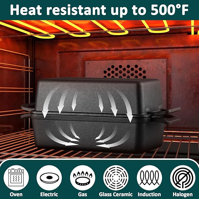 Leonyo 9"x5" Cast Iron Sourdough Loaf Pan, Pre-seasoned Dutch Oven, Black