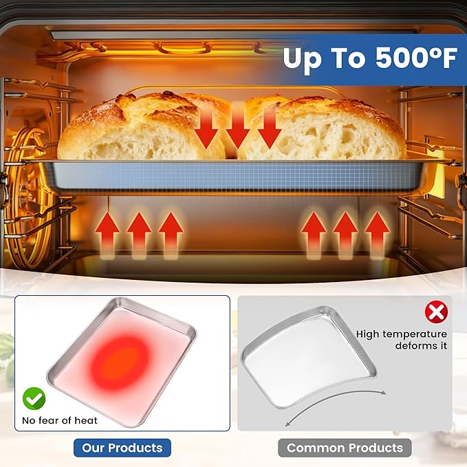 BIEAMA 12 Pack Stainless Steel Toaster Oven Baking Sheets, 12.5 x 9.6 in