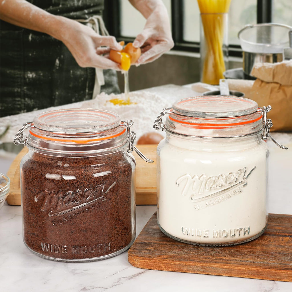 Qianfenie 64 oz Mason Jars with Lids, 2 Pack Half Gallon Glass Jars