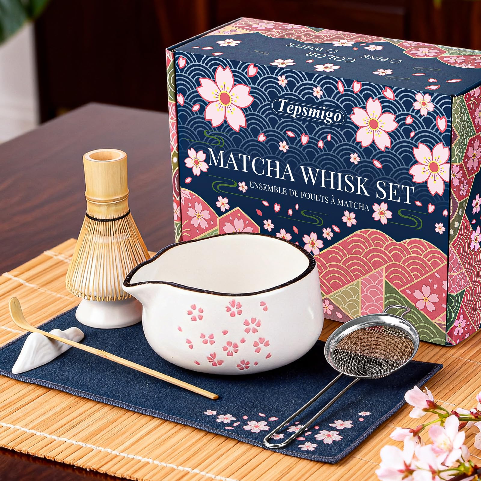 Matcha Whisk Set 7 Pcs Matcha Bowl Bamboo Whisk Kit Gift for Tea Lovers