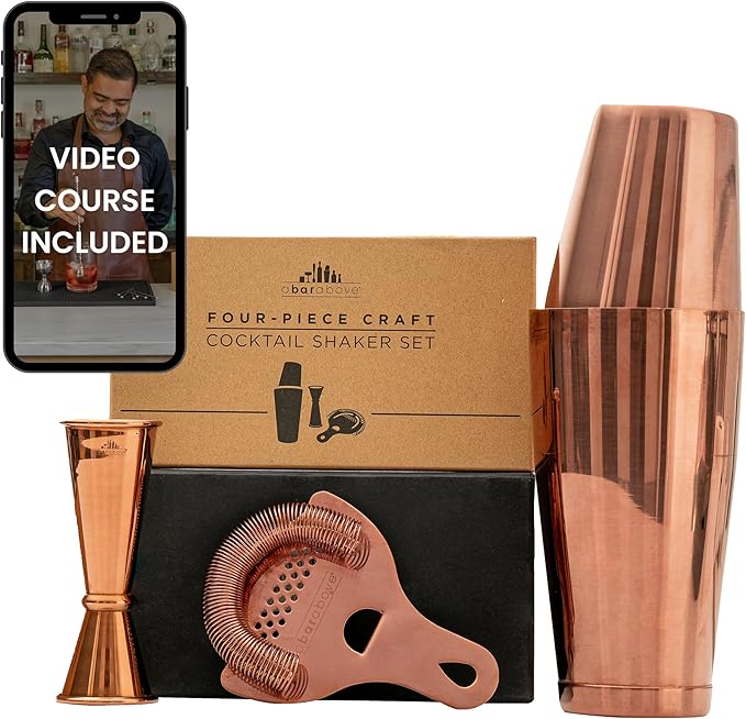 A Bar Above 4 Piece Cocktail Shaker Set with Cocktail Course Included