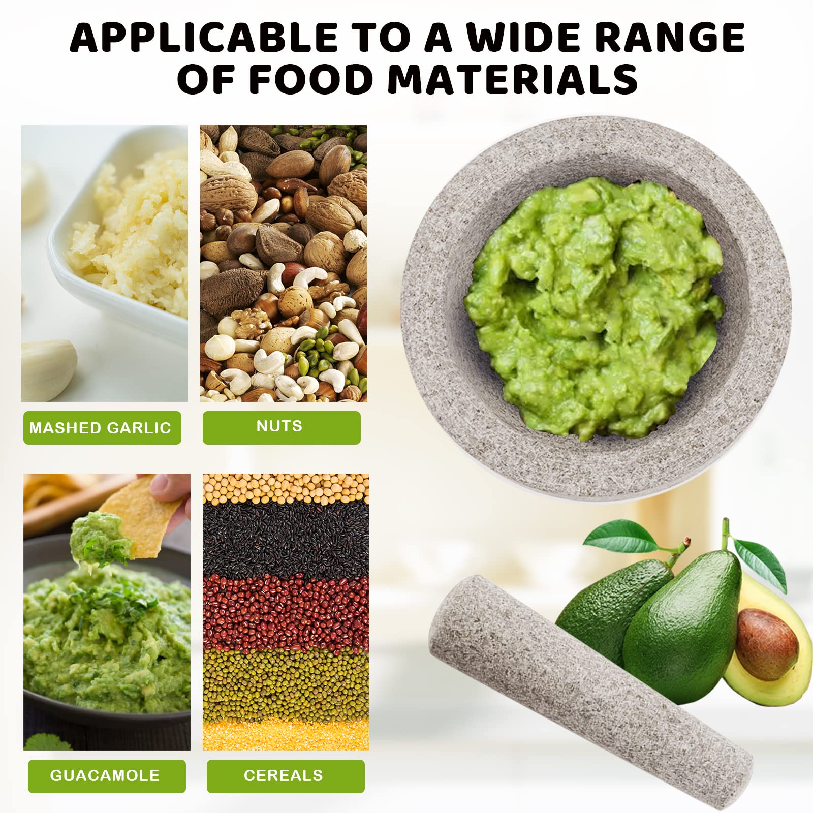 Comie Mortar and Pestle Set,Heavy Duty,Unpolished Granite,8Inch-5Cup Capacity,Grinder for Spices and Seeds,Grinding,Crushing and Mashing Spices,Nuts,for Guacamole,Garlic Sauce,Gray.