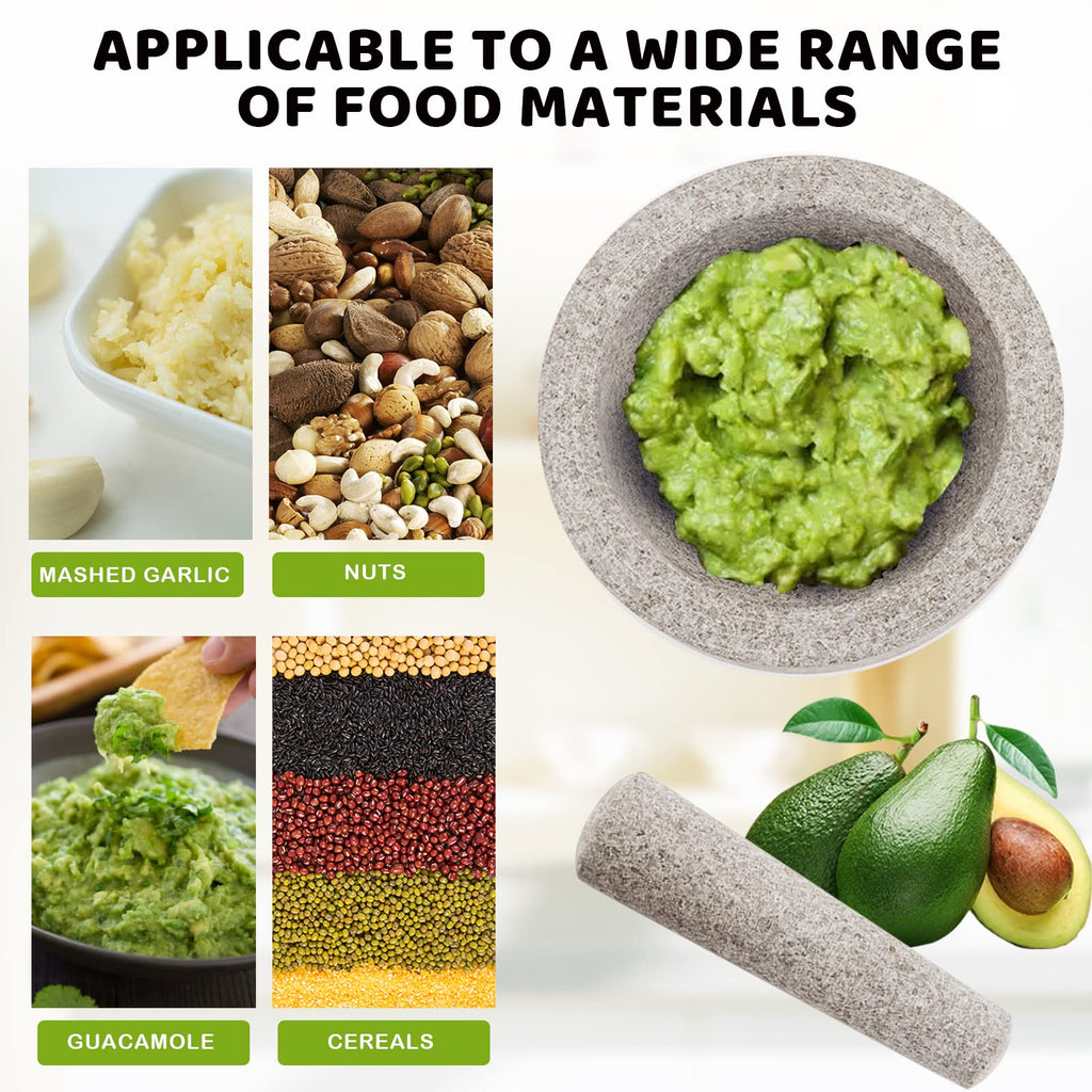 Comie Mortar and Pestle Set,Heavy Duty,Unpolished Granite,8Inch-5Cup Capacity,Grinder for Spices and Seeds,Grinding,Crushing and Mashing Spices,Nuts,for Guacamole,Garlic Sauce,Gray.