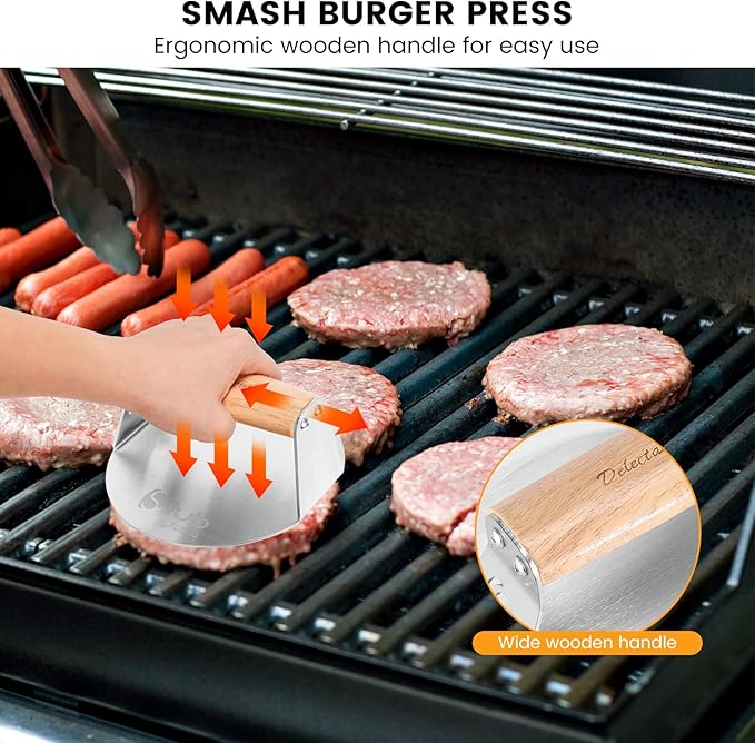 SILUB Stainless Steel Burger Press with Spatula, 6" Hamburger Smasher, Perfect for Meat, Cooking, and Grill