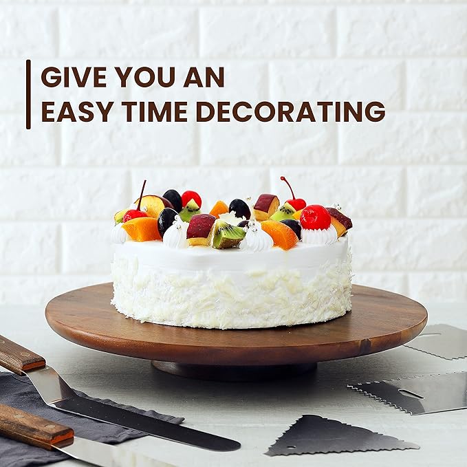 TIDITA 13" Acacia Cake Stand Rotating, Non-Slip Pads, for Sizeable Cakes