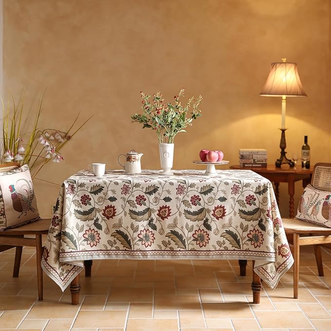 ISAENNE Designer Vintage Linen Square Small Tablecloth,55"x55"-Ratina