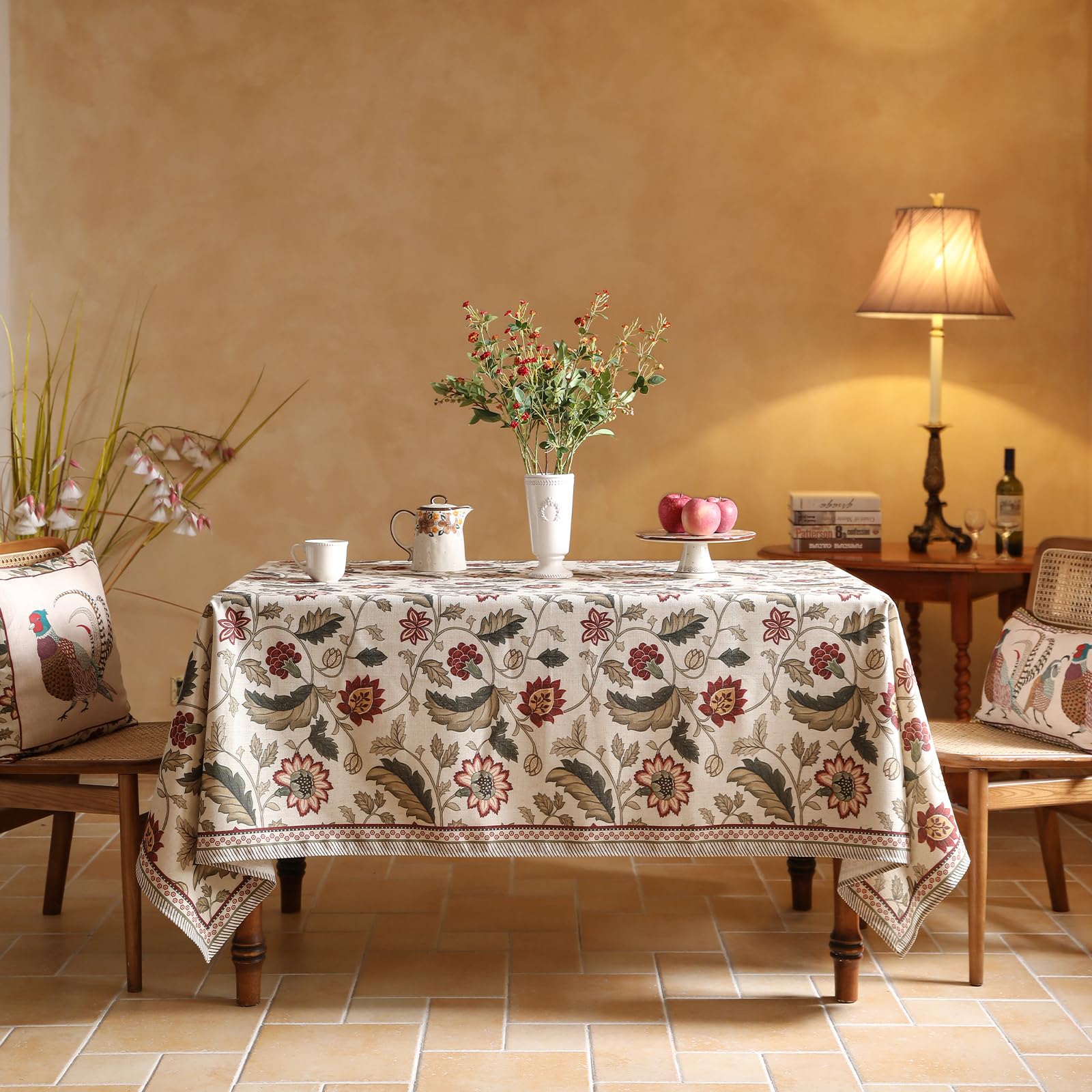 ISAENNE Designer Vintage Linen Tablecloth Rectangular,79"x55"-Ratina