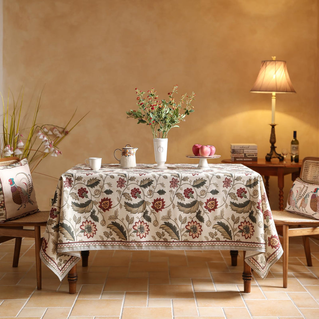 ISAENNE Designer Vintage Linen Square Tablecloth,67"x67"-Ratina