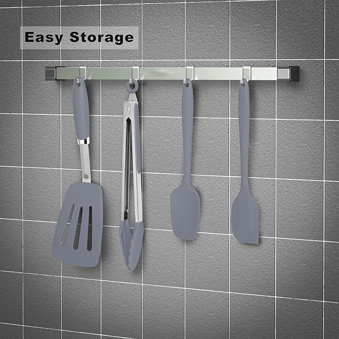 5-Piece Silicone Spatulas Set with Tongs, 446°F Heat Resistant, Grey
