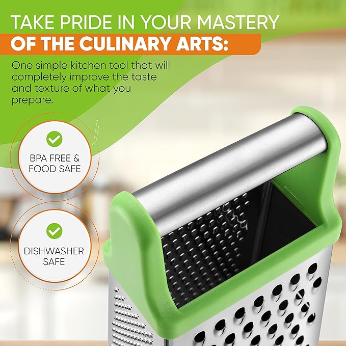 Spring Chef Stainless Steel XL Cheese Grater for Kitchen, Green