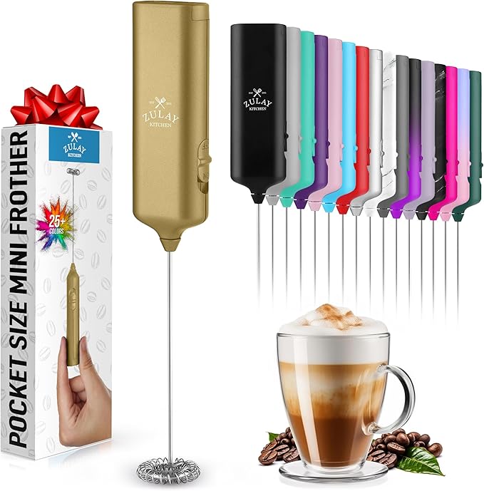 Mini & Mighty Milk Frother Wand – Powerful Handheld Coffee Frother, Battery Operated Drink Mixer – Compact Pocket Size – Detachable Whisk for Latte, Cappuccino, Matcha, Hot Chocolate