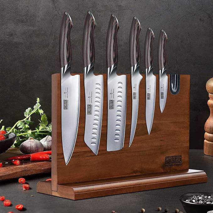 HOSHANHO 7PCS Kitchen Knife Set, Japanese Magnetic Knife Block Set