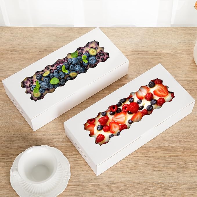 PFAMKEER 36 pcs Cookie Boxes,12x5.5x2.5 Inch Bakery Boxes with Window for Pies Chocolate Strawberries Muffins Donuts Pastry Dessert Christmas(White)