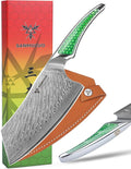 SANMUZUO 7 inch Nakiri Knife, Japanese VG-10 Damascus Steel Meat Cleaver, Ultra Sharp Vegetable Knife with Full-tang Handle in Green Resin, LA-S9 Series