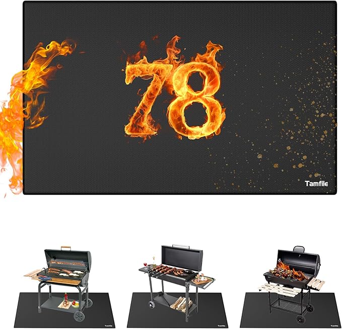 Tamfile Large Fireproof Grill Mat for Outdoor BBQ (78 x 48 Inch, Black)