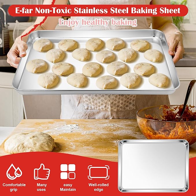 E-far Stainless Steel Baking Sheet, 18"x13" Cookie Sheet for Baking, 4PCS