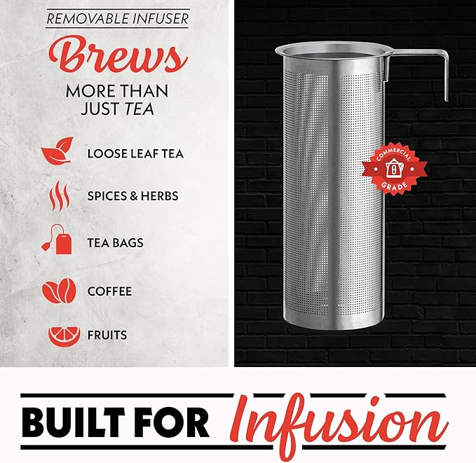 Gourmia Electric Glass Kettle – 1.7L Programmable Tea & Coffee Brewer with Digital Touch Display, 6 Presets, Removable Stainless Steel Infuser, Cordless with 360° Swivel Base, Peach