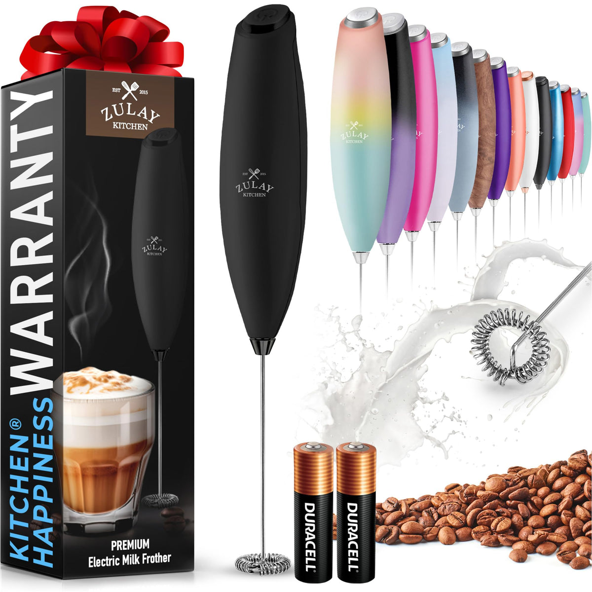 Zulay Powerful Milk Frother for Coffee with Upgraded Titanium Motor - Handheld Electric Whisk, Milk Foamer, Mini Mixer & Coffee Blender for Frappe, Latte, Matcha, No Stand - Pristine Teal